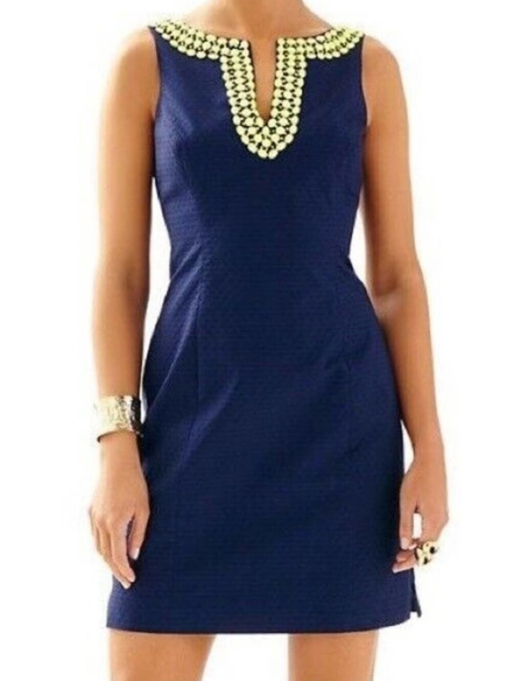Lilly Pulitzer True Navy Blaire Shift Dress with Beaded Neckline Sz 6 EUC